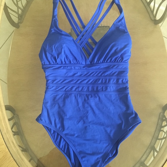 La Blanca Other - La Blanca Swimsuit Multi Strap Cross Back Blue Sz8